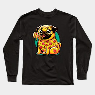 Pizza Pug Dog Eating Pizza Long Sleeve T-Shirt